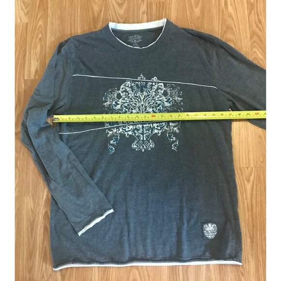 Moto Mens XL Grey Graphic Long Sleeve Crew Neck T Shirt White Trim - Picture 5 of 5